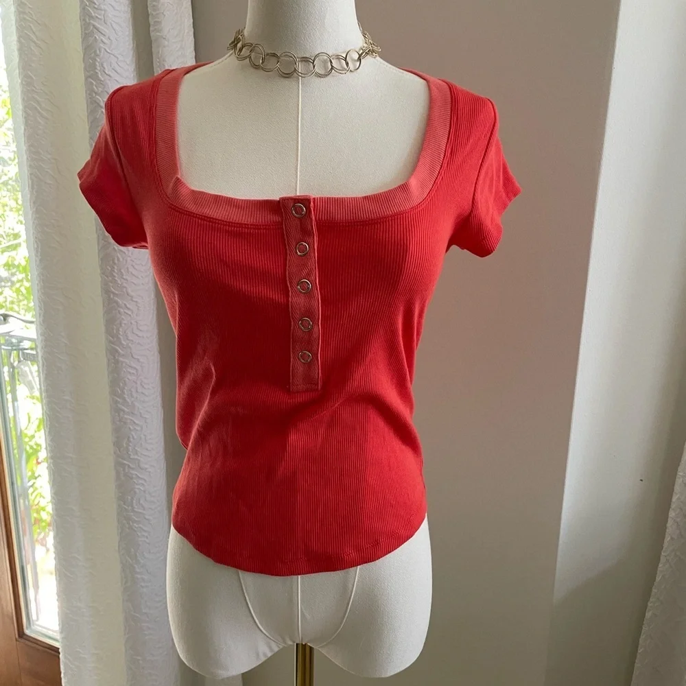 The Andie Scoop Neck by Pilcro Anthropologie NWT XS Pink Rose Top - Picture 2 of 6